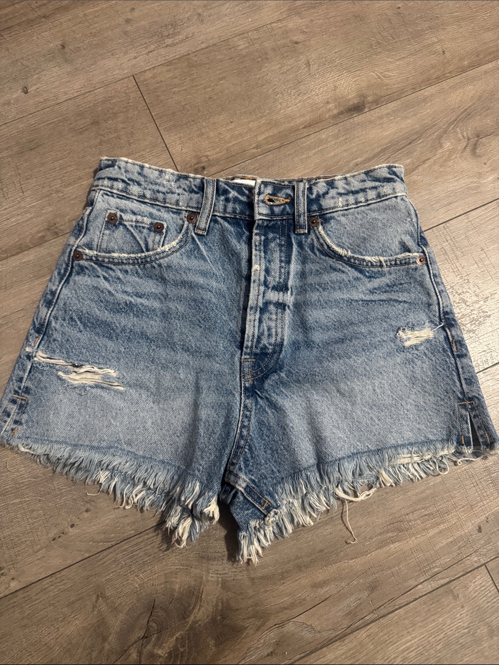 Zara Light Blue Distressed Denim Shorts